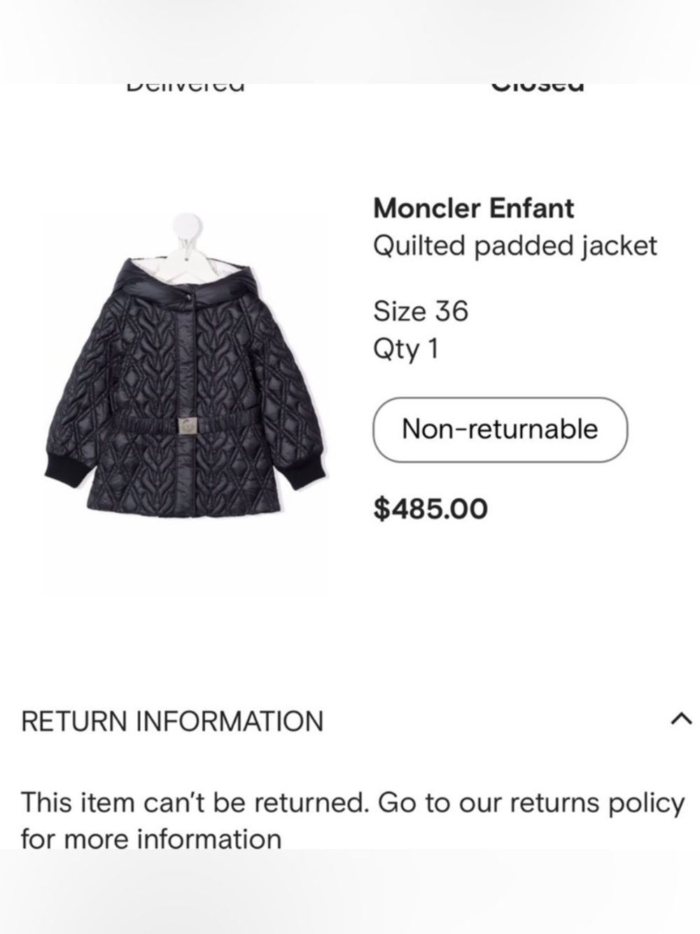 Moncler quilted paded navy jacket